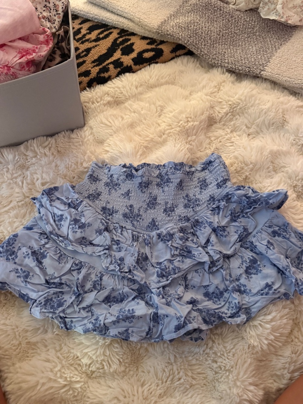 Altar'd State Light Blue Floral Ruffled Mini Skirt - Picture 3 of 3